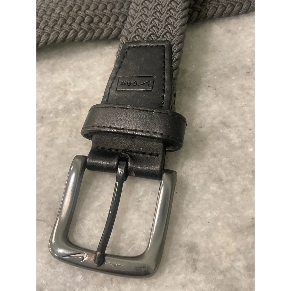 Nike Belt Mens S Grey G-Flex Woven Braided Stretch Golf Leather Trim S5045051A
